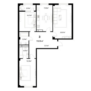 3 комн. — 113.19 м²
