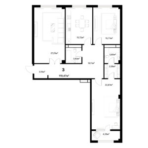 3 комн. — 119.47 м²