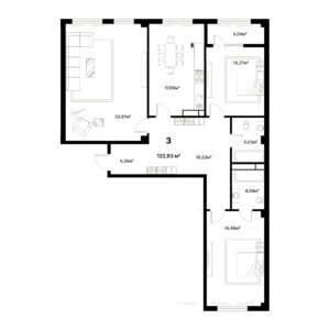 3 комн. — 122.63 м²