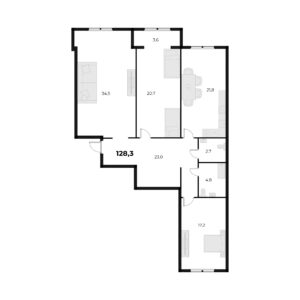 3 комн. — 128.3 м²