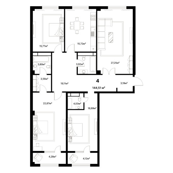 4 комн. — 144.51 м²