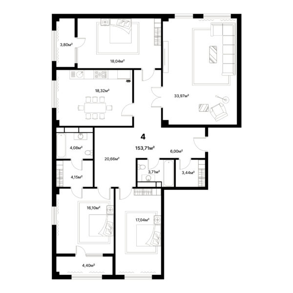 4 комн. — 153.71 м²