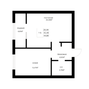 Планировка 44,67 м²