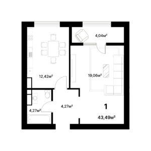2 комн. — 43.49 м²