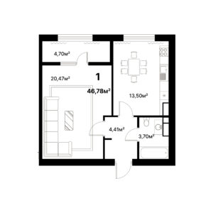 1 комн. — 46.78 м²
