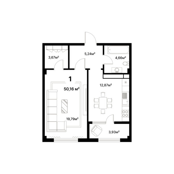 1 комн. — 50.16 м²