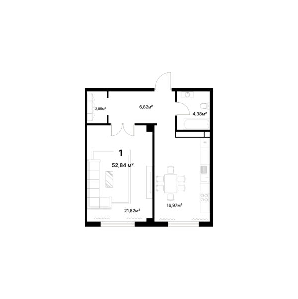 1 комн. — 52.84 м²