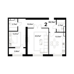 2 комн. — 69.74 м²