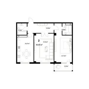 2 комн. — 83.83 м²