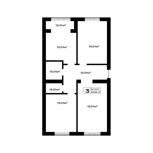 3 комн. — 84.62 м²
