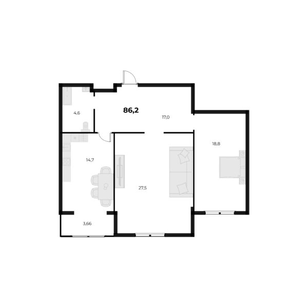 2 комн. — 86.54 м²