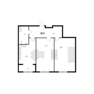 2 комн. — 91.7 м²
