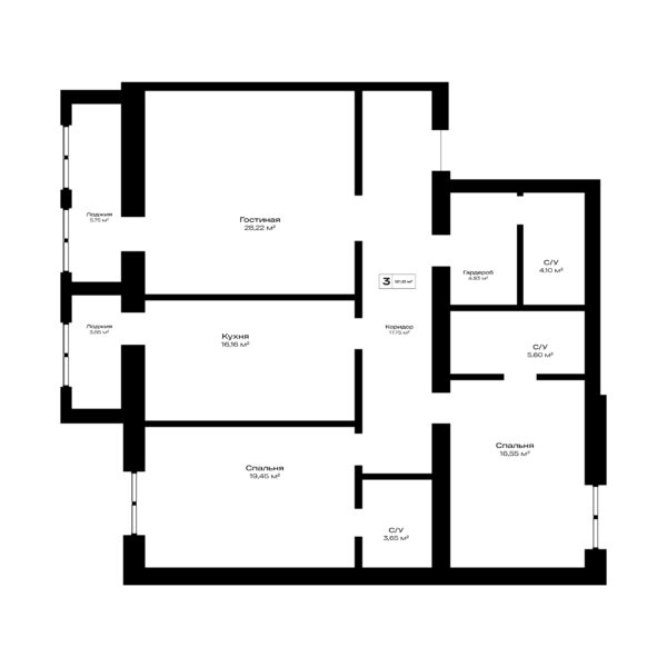 3 комн - 121,12 м²