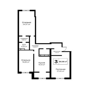 2 комн - 90,56м²
